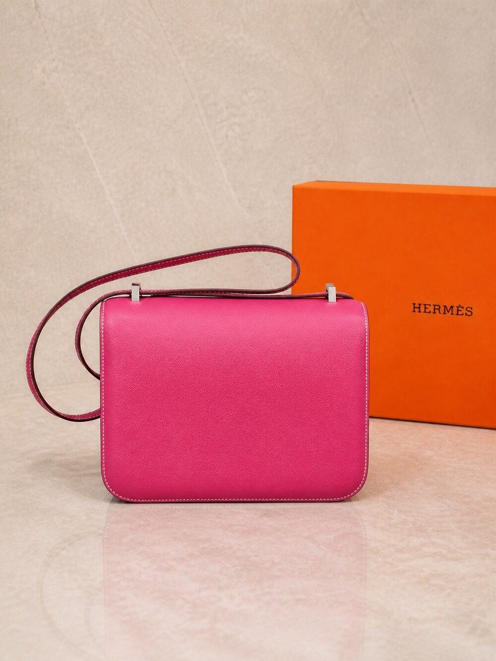 Hermes Constance Crossbody in Rose Extreme Epsom with Goatskin Lining - Picture 5 of 5